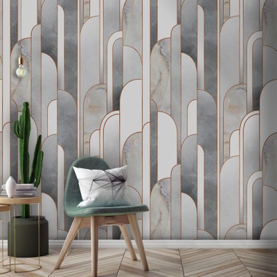 Grey & white formation, Line Art, Ταπετσαρίες Τοίχου, 100 x 100 εκ.